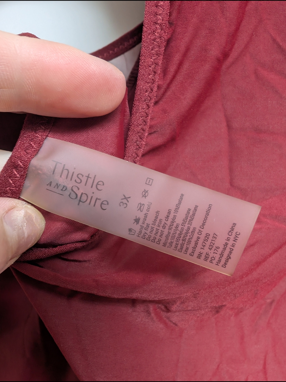 Thistle & Spire Plus Size Long Sleeve Burgundy Angel Bodysuit, 3X - Picture 7 of 7